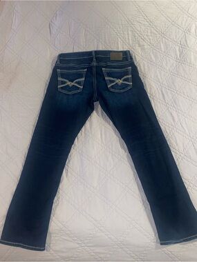 Men’s BKE Jake Dark Blue Boot Cut Jeans with Contrast Stitching 36x32